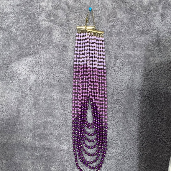 Multi-Strand Purple Ombre Beaded Statement Necklace Gold Tone Adjustable - Picture 2 of 4